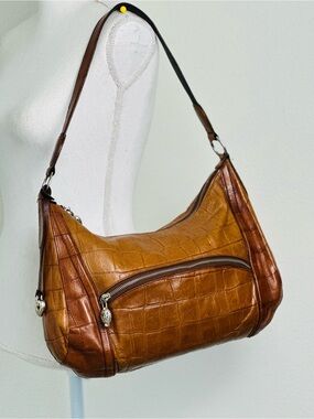 Brighton Brown Croc-Embossed Leather Shoulder Bag